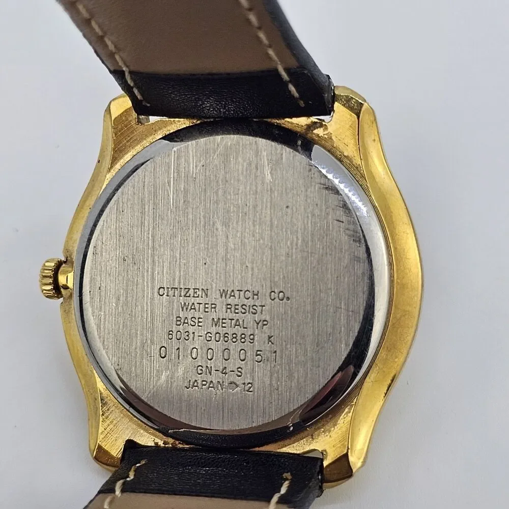 VTG‎ Citizen Men's Watch 35MM Black Dial New Black Leather Bands New Battery